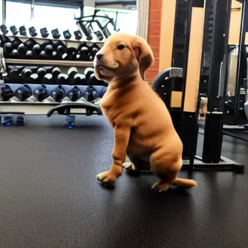 Prompt: buffpup at the gym