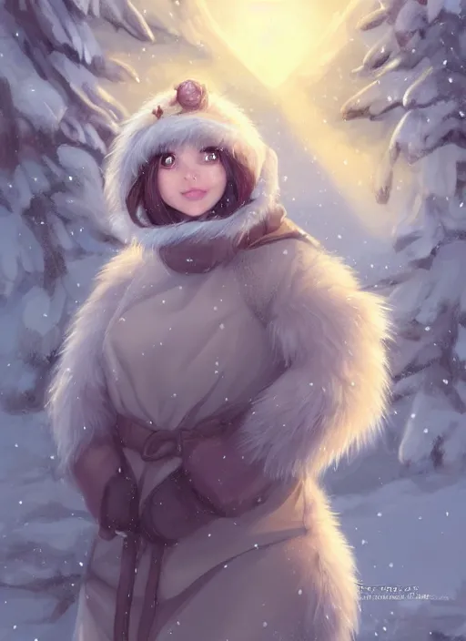 Image similar to award winning beautiful portrait commission art of a female furry anthro polar bear fursona with a cute beautiful attractive detailed feminine furry face wearing cute stylish winter clothes at a comfy winter cabin at dusk by firelight. Character design by charlie bowater, ross tran, artgerm, and makoto shinkai, detailed, inked, western comic book art