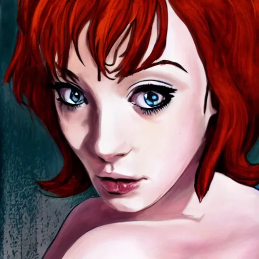 Image similar to Christina Hendricks with anime style, bath,