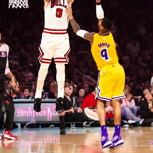 Image similar to a basket ball game between chicago bulls and la lakers