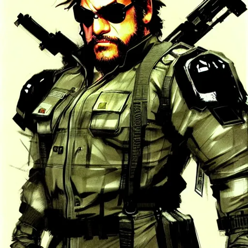 Prompt: beautiful videogame concept art of danny devito, daniel michael devito jr. from metal gear solid, by yoji shinkawa