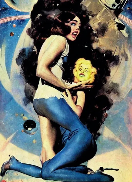 Prompt: the woman from venus starring anna de armas, vintage scifi poster art by john alvin, river mcginnis, norman rockwell, frank frazetta and drew struzan, trending on pinterest, beautiful, lovely