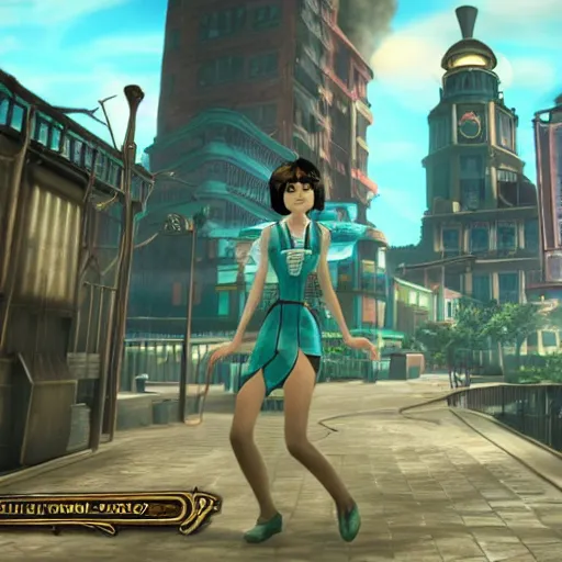 Image similar to screenshot from bioshock infinite, hatsune miku