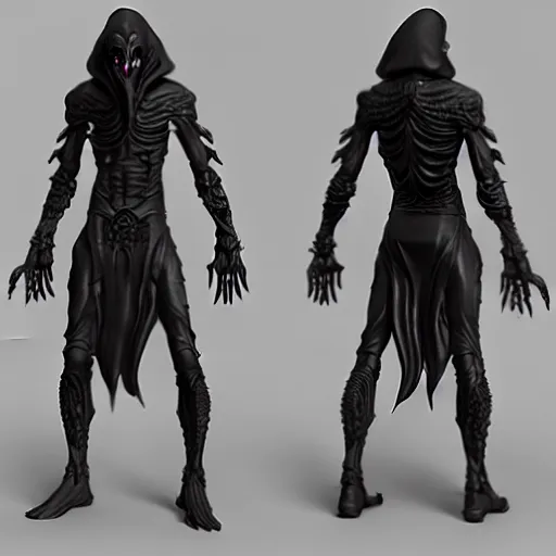 Prompt: photo of a cenobite lich illithid drow dark elf sorceror necromancer leather rendered in zbrush