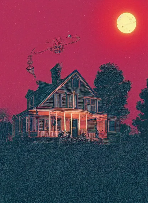 Image similar to house from The Amityville Horror (1979), Kilian Eng, Dan Mumford, detailed