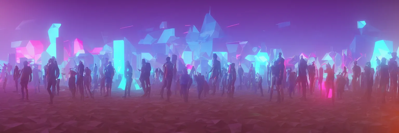 Image similar to volumetric photo of all the people of Llanet earth, unreal engine, retrowave color palette, 3d render, lowpoly, colorful, digital art