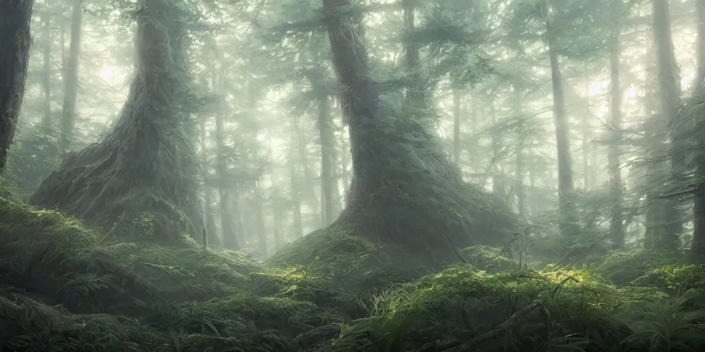 Image similar to a forest, highly detailed oil painting, hyperrealism, cinematic lighting, Studio Ghibli, Jessica Rossier, digital art, octane render, beautiful composition, trending on artstation, masterpiece