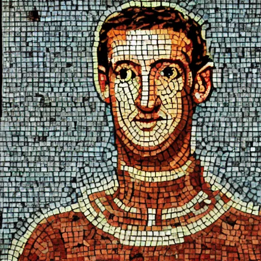 Prompt: roman bath mosaic of mark zuckerberg