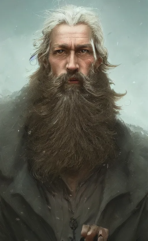 Prompt: Portrait of man in his 50s with a long beard and monacle, male, detailed face, fantasy, highly detailed, cinematic lighting, digital art painting by greg rutkowski