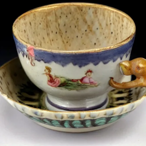 Image similar to baroque teacup filled with tiny little bowling pins