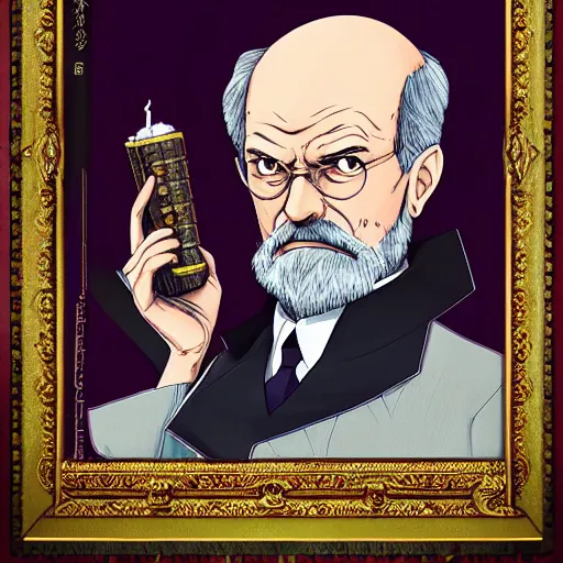 Prompt: portrait of sigmund freud, anime fantasy illustration by tomoyuki yamasaki, kyoto studio, madhouse, ufotable, comixwave films, trending on artstation