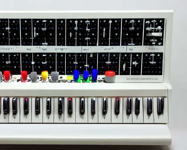 Prompt: Modular buchla synthesizer white ufo