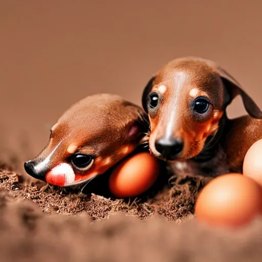 Image similar to tiny dachshunds hatching from eggs : : wildlife photography : : macro photography,