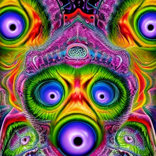 Prompt: dark fantasy, 4 k, textured 3 d, intense detail, psychedelic teddy bears with googly eyes, amazing background, alex grey style