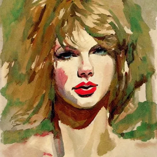 Image similar to romantic painted portrait of taylor swift by bernie fuchs