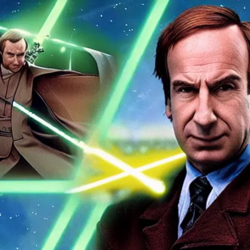 Image similar to Saul Goodman as a Jedi on Coruscant in Star Wars Attack of the Clones”