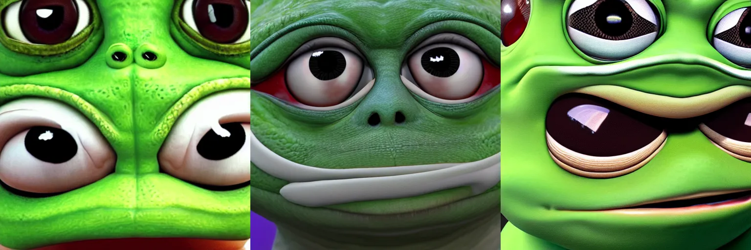 Prompt: photorealistic 8k unreal engine rendering of pepe the frog