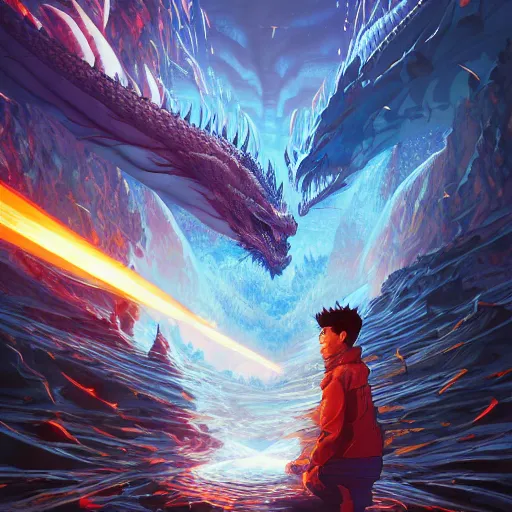 Image similar to the second dragon by dan mumford, yusuke murata, makoto shinkai, ross tran, cosmic, heavenly, god rays, intricate detail, cinematic, 8 k, cel shaded, unreal engine, featured on artstation, pixiv