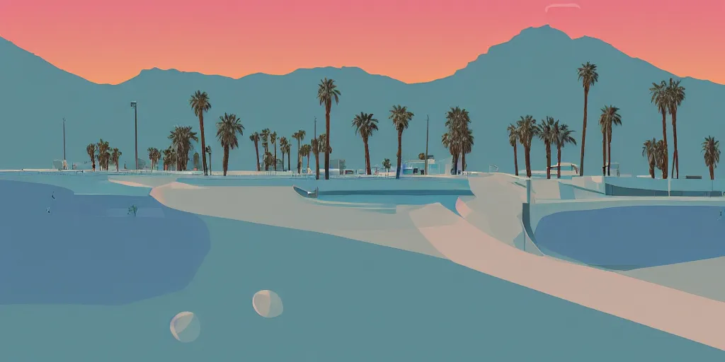 Prompt: a beautiful illustration of Palm Springs by James Gilleard, geometric lines, 8k, 4k