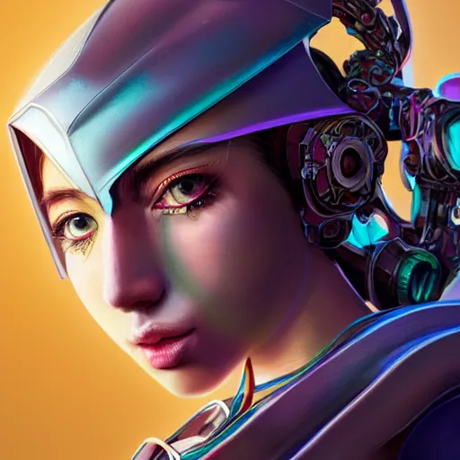 Image similar to studio portrait of lawful good colorful female holy mecha paladin absurdly beautiful, elegant, young sensual graceful woman, ultrafine hyperrealistic detailed face illustration by kim jung gi, irakli nadar, intricate linework, sharp focus, bright colors, matte, octopath traveler, final fantasy, unreal engine highly rendered, global illumination, radiant light, intricate environment