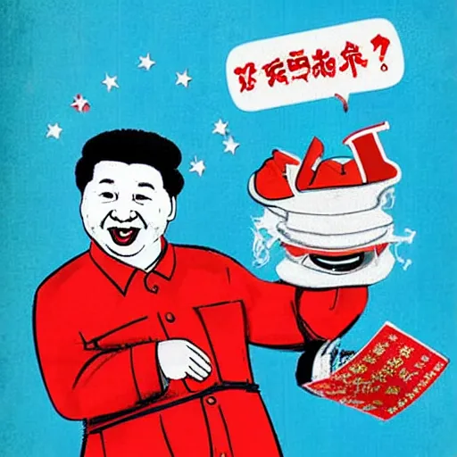 Image similar to xi jinping as communist clown in propaganda style poster