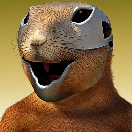 Image similar to a prairie dog wearing a predator mask, highly detailed, concept art