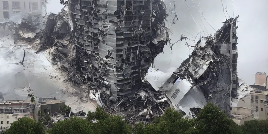 Image similar to a spaceship crash to the building