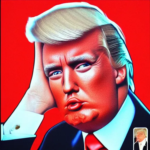 Image similar to “ portrait of max headroom dressed as donald trump”