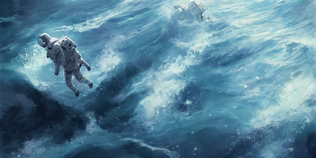 Image similar to an astronaut lost in the ocean,digital art,detailed,ultra realistic,art by greg rutkowski