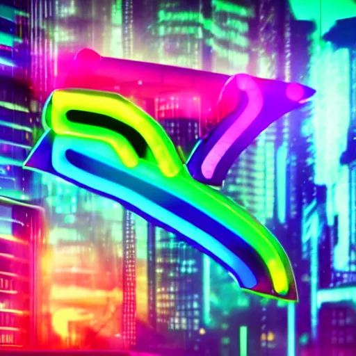 Image similar to rainbow hamster!! in a cyberpunk! city, neon lights, light reflection, logo, 8 k, hd