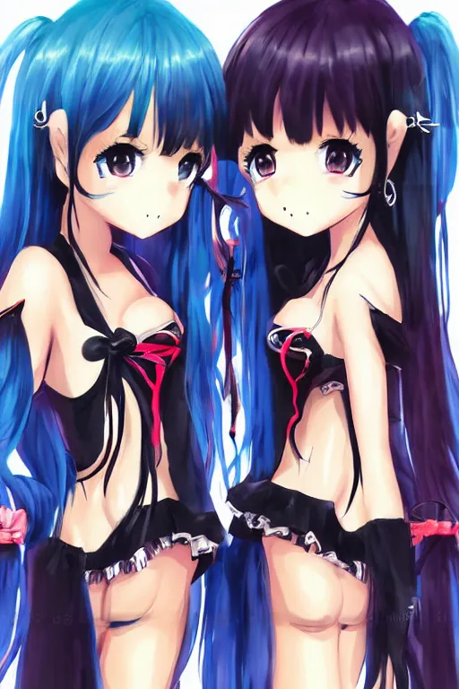 Image similar to a stare down between two beautiful rival female idols, twin tails, detailed anime art