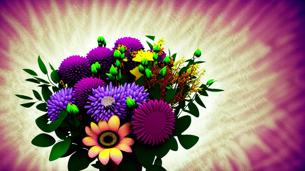 Prompt: bouquet of flowers on a textured background y2k xeroxed image octane render sharpening