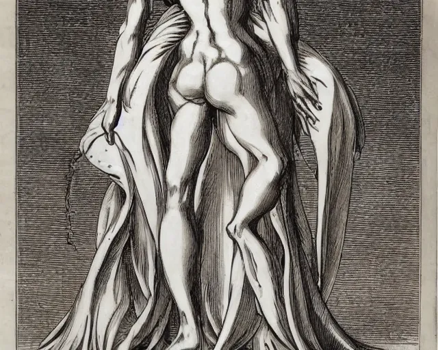 Image similar to extremely symmetrical full length character, eldritch horror creature with the body of a beautiful woman, sculpted by gian lorenzo bernini