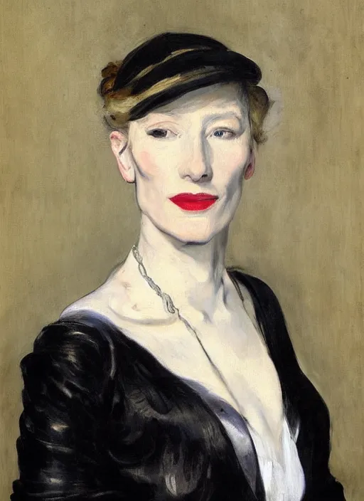 Image similar to An antique oil painting of cate blanchett by Manet, super detailed, photorealism, hd