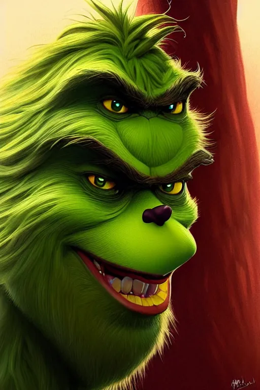 Prompt: symmetry!! intense fanart of 3 / 4 front pose of the grinch, protagonist, intricate,, highly detailed, my rendition, digital painting, artstation, concept art, perfect, smooth, sharp focus, illustration, art by artgerm and greg rutkowski and alphonse mucha