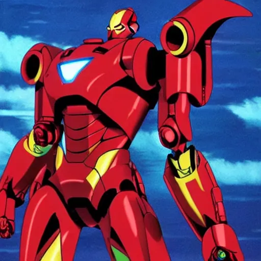 Prompt: iron man as a mecha in neon genesis evangelion, dynamic pose, anime