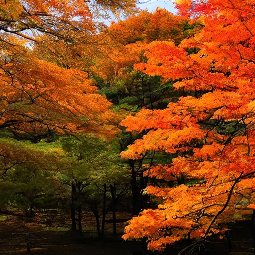 Prompt: hokkaido in the fall, masterpiece, 8k, realistic, high definition, warm colours, long shot