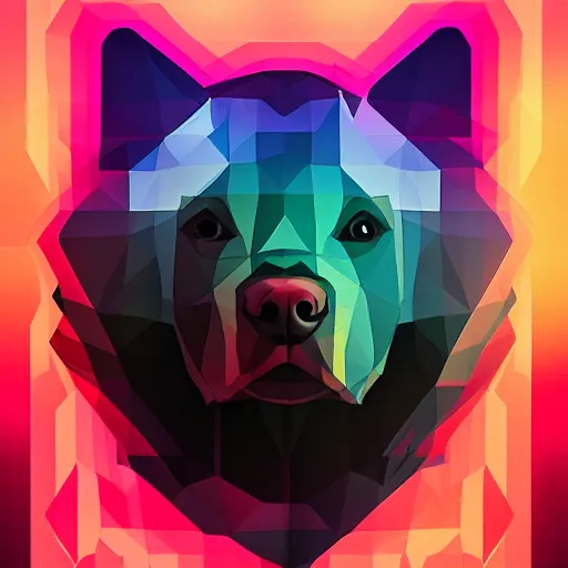 Image similar to high quality photo of dog, digital art, polygonal art, cyberpunk, synthwave