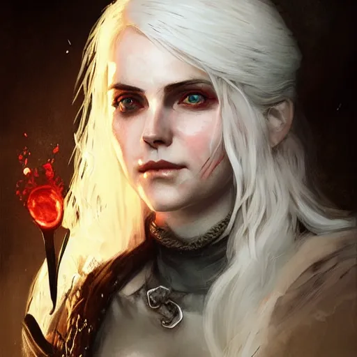 Prompt: ciri from witcher, blood, paint by greg rutkowski