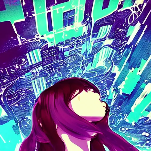 Image similar to Frequency indie album cover, luxury advertisement, indigo filter, blue and black colors. highly detailed post-cyberpunk sci-fi close-up schoolgirl in asian city in style of cytus and deemo, mysterious vibes, by Ilya Kuvshinov, by Greg Tocchini, nier:automata, set in half-life 2, beautiful with eerie vibes, very inspirational, very stylish, with gradients, surrealistic, dystopia, postapocalyptic vibes, depth of field, mist, rich cinematic atmosphere, perfect digital art, mystical journey in strange world, beautiful dramatic dark moody tones and studio lighting, shadows, bastion game, arthouse