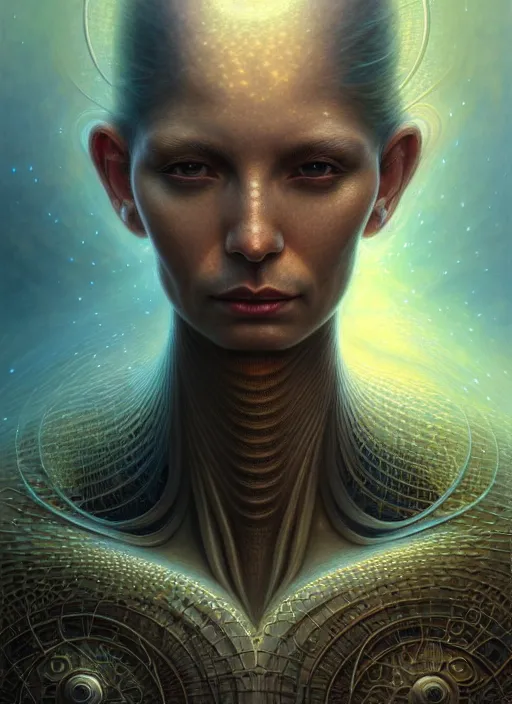 Image similar to closeup portrait shot of a cosmic human thought in a scenic dystopian environment, intricate, elegant, highly detailed, centered, digital painting, artstation, concept art, smooth, sharp focus, illustration, artgerm, tomasz alen kopera, peter mohrbacher, donato giancola, joseph christian leyendecker, wlop, boris vallejo