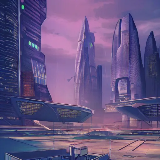 Prompt: futuristic concept art for a sci-fi city, in the style of a magazine cover