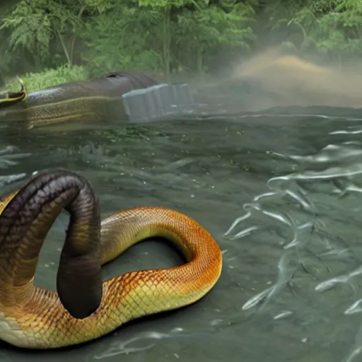 Prompt: hyperrealistic picture of anaconda playing xbox