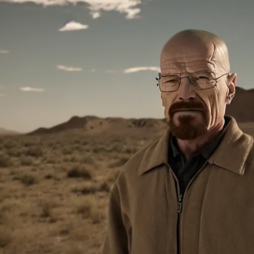 Image similar to Film still of Walter White with cybernetic battle armor in new Breaking bad movie, highly detailed, 4k