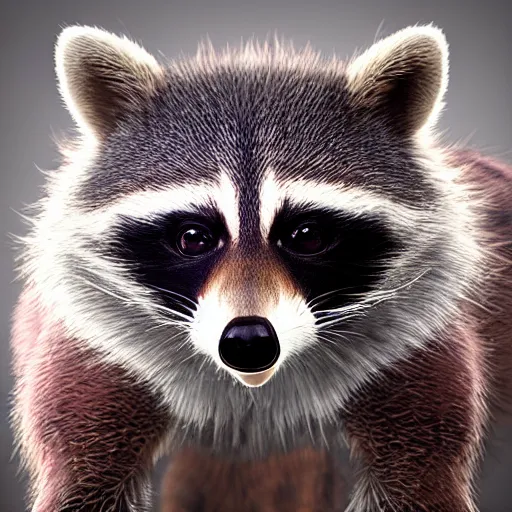 Image similar to a hyperrealistic octane render of a raccoon with a telephoto lens for a nose, photorealism, unreal engine, dramatic lighting, volumetric lighting, uplighting