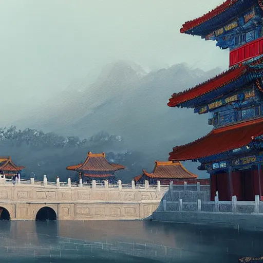 Image similar to A painting of The Forbidden City, trending on artstation, in style of Greg Rutkowski