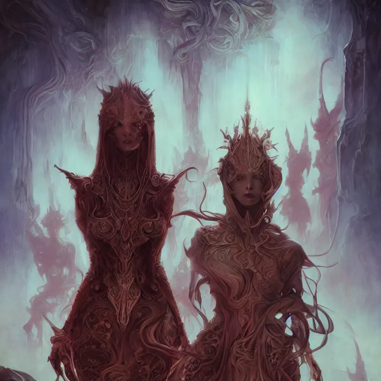 Image similar to portrait beautiful women blindfold, by wayne barlowe, peter mohrbacher, kelly mckernan, epic scene, 4 k, fantasy, colorful, environment, highly detailed, video game