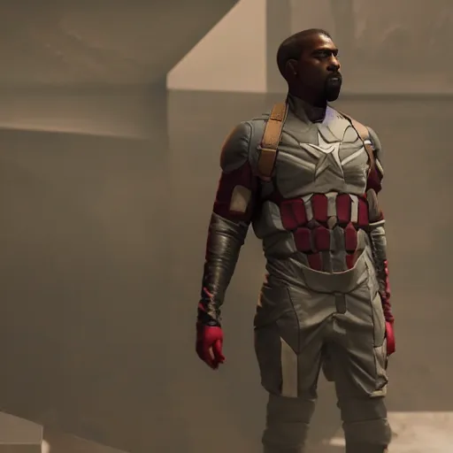 Prompt: kanye west as captain america, cinematic, color grading, camcorder effect, ektachrome, fujifilm superia, side - view, closeup - view, rtx, glsl - shaders, post - production, cel shading, vfx, by wangechi mutu, by weta digital, by weta fx, by wlop