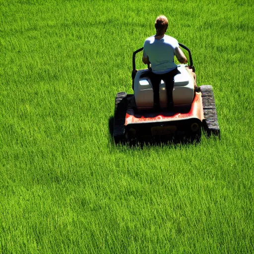 Prompt: Man mowing the grass on the Windows XP background