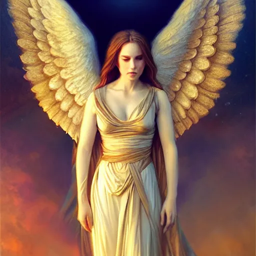 Prompt: majestic gracious regal female angel portrait, ancient greece, atmospheric lighting, painted, intricate, volumetric lighting, beautiful, rich deep colours masterpiece, golden hour, golden ratio, sharp focus, ultra detailed, by leesha hannigan, ross tran, thierry doizon, kai carpenter, ignacio fernandez rios